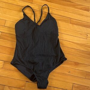 Time and Tru Black Textured One-Piece Swimsuit